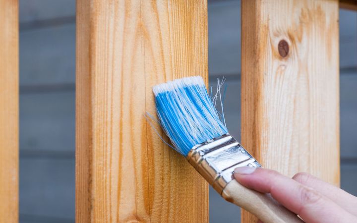 Brush coating a new pine fence board